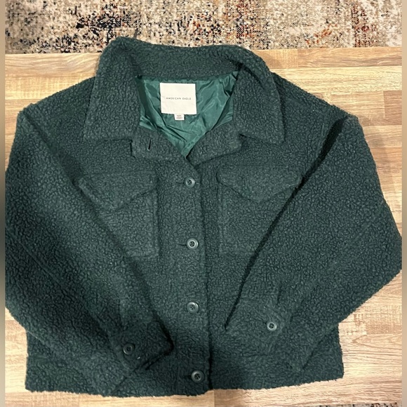 American Eagle Cropped Sherpa Shacket Oversized - Picture 10 of 16